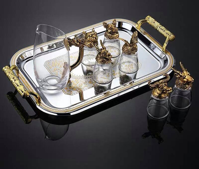 Bộ cốc chén uống rượu thủy tinh kèm khay