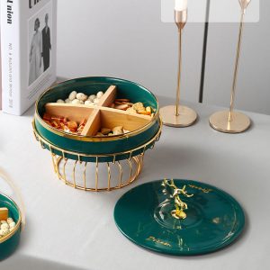 Khay mứt sứ xanh hươu vàng