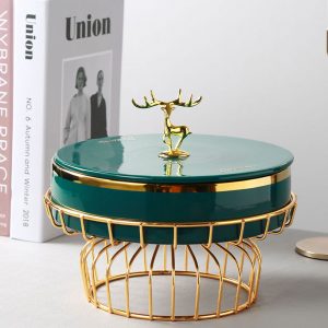 Khay mứt sứ xanh hươu vàng
