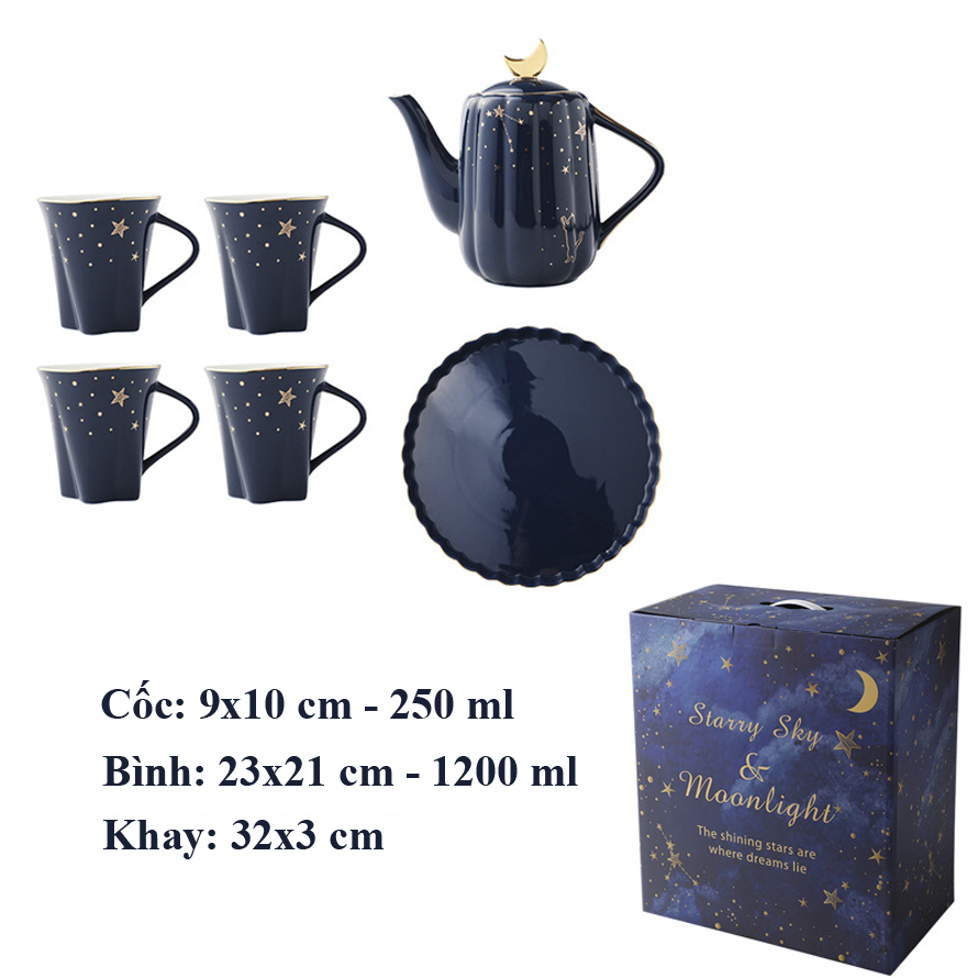Bộ bình trà sứ trăng sao