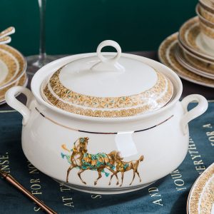 Bộ bát ngựa sứ xương hoa văn vàng 60 chi tiết