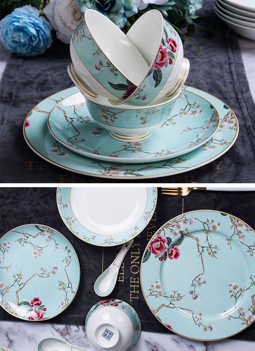 Bộ bát sứ xương xanh họa tiết hoa 58 chi tiết