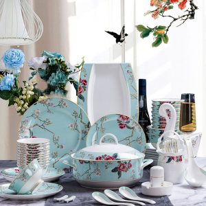 Bộ bát sứ xương xanh họa tiết hoa 58 chi tiết