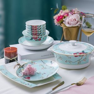 Bộ bát sứ xương xanh họa tiết hoa 58 chi tiết