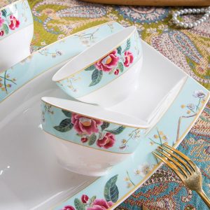 Bộ bát sứ xương xanh họa tiết hoa 58 chi tiết