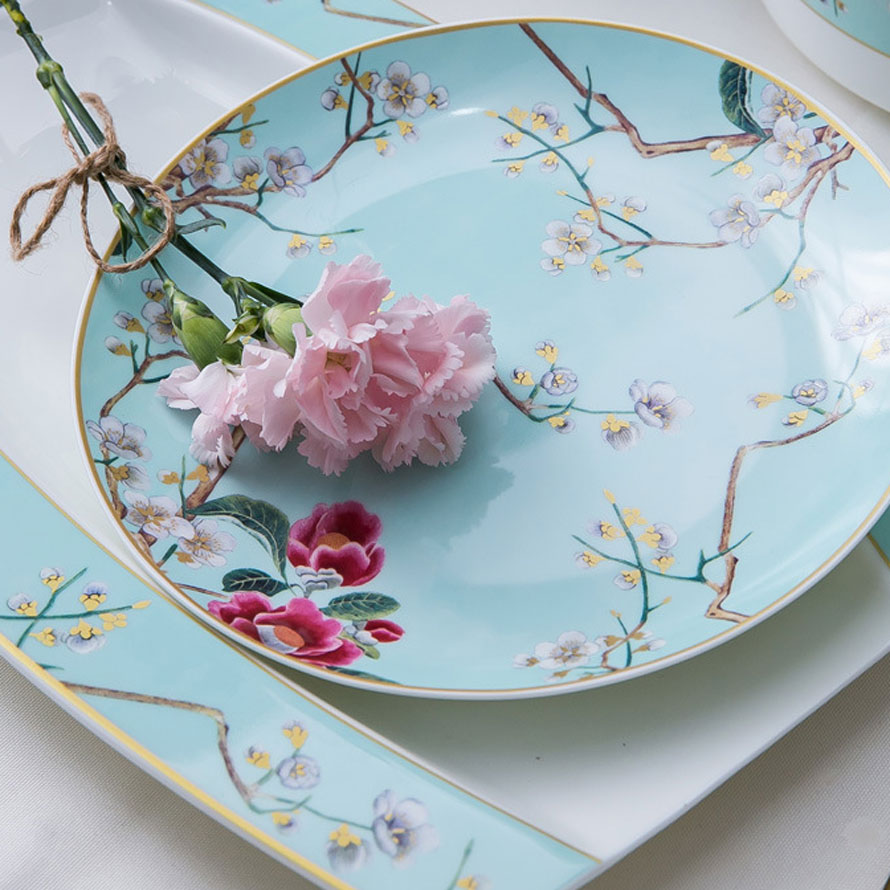 Bộ bát sứ xương xanh họa tiết hoa 58 chi tiết