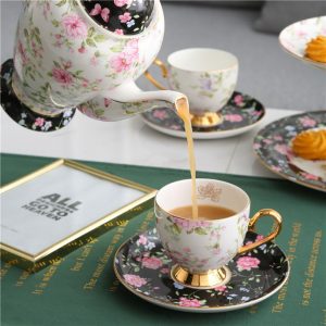 Bộ ấm trà sứ xương hoa tím không bao gồm khay bánh