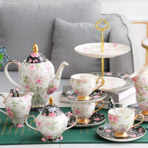 Bộ ấm trà sứ xương hoa tím không bao gồm khay bánh