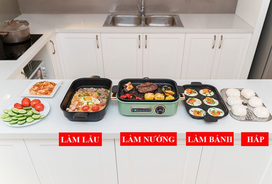 Nồi lẩu nướng hấp làm bánh đa năng Seka 4 trong 1