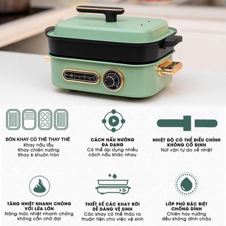 Nồi lẩu nướng hấp làm bánh đa năng Seka 4 trong 1