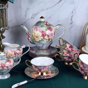 Bộ trà sứ xương hoa hồng ngũ sắc