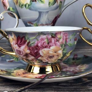 Bộ trà sứ xương hoa hồng ngũ sắc