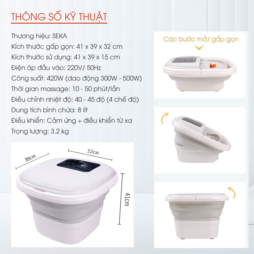 Bồn ngâm chân massage chân gấp gọn seka