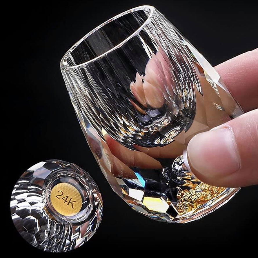 Ly rượu mắt trâu pha lê phối vàng 24K