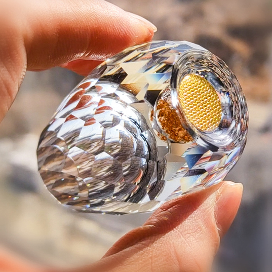 Ly rượu mắt trâu pha lê phối vàng 24K