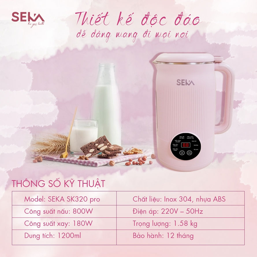 Máy nấu cháo nấu đồ ăn dặm làm sữa sữa hạt Seka SK320 Pro